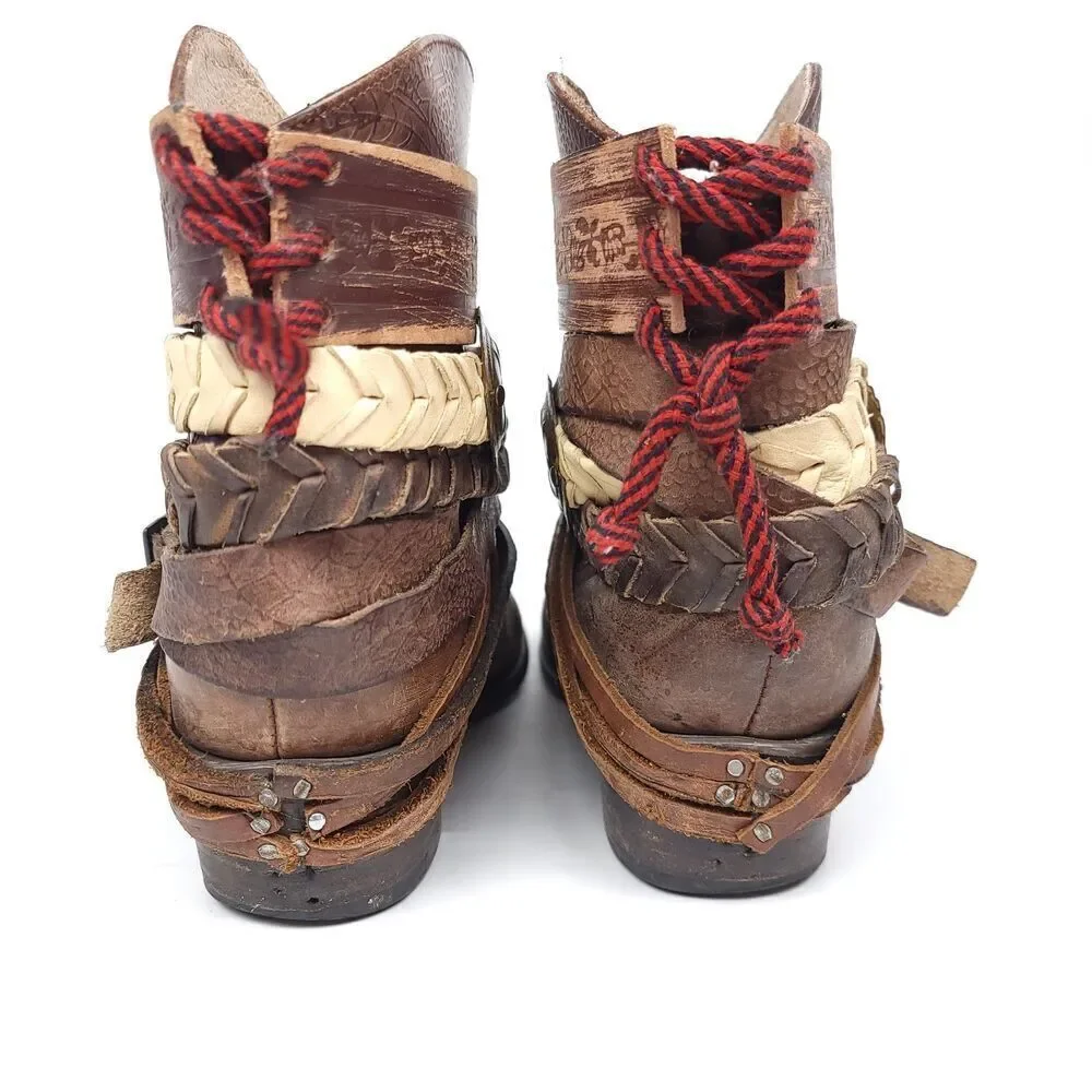 Freebird By Steven MZCAL Horse Girl Brown Leather Strap Ankle Buckle Booties 7